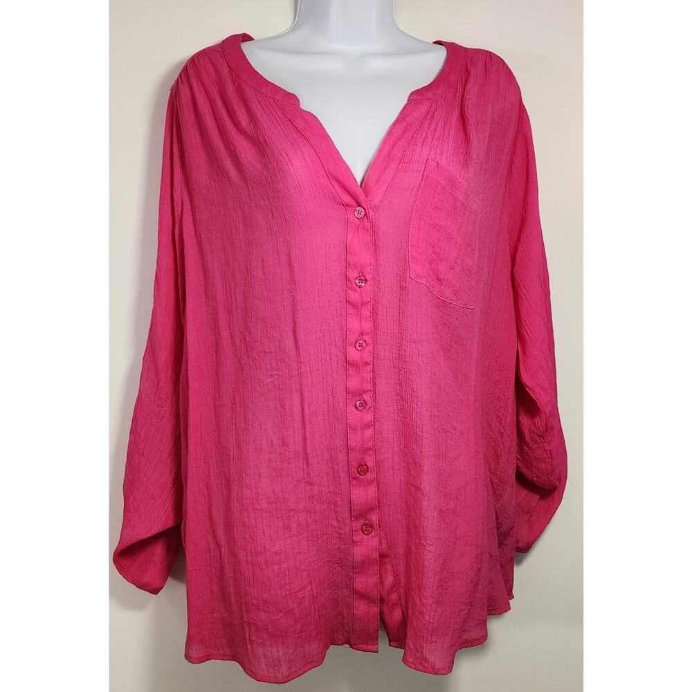 Zac & Rachel Pink Button Front Blouse 3X Boho Lightweight Top